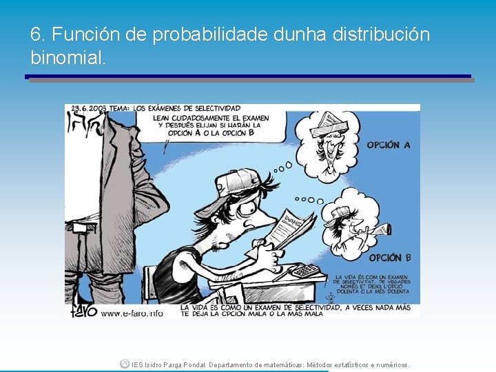 6. Función de probabilidade dunha distribución binomial. IES Isidro Parga Pondal. Departamento de matemáticas: