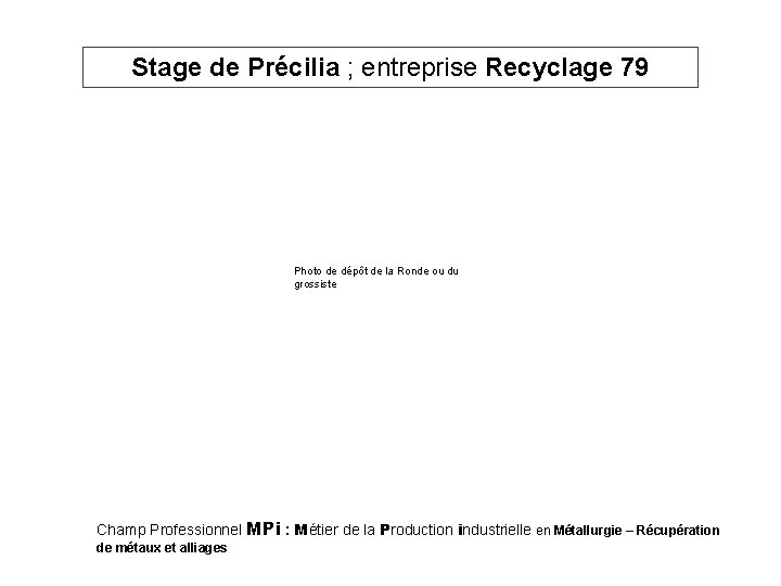 Stage de Précilia ; entreprise Recyclage 79 Photo de dépôt de la Ronde ou