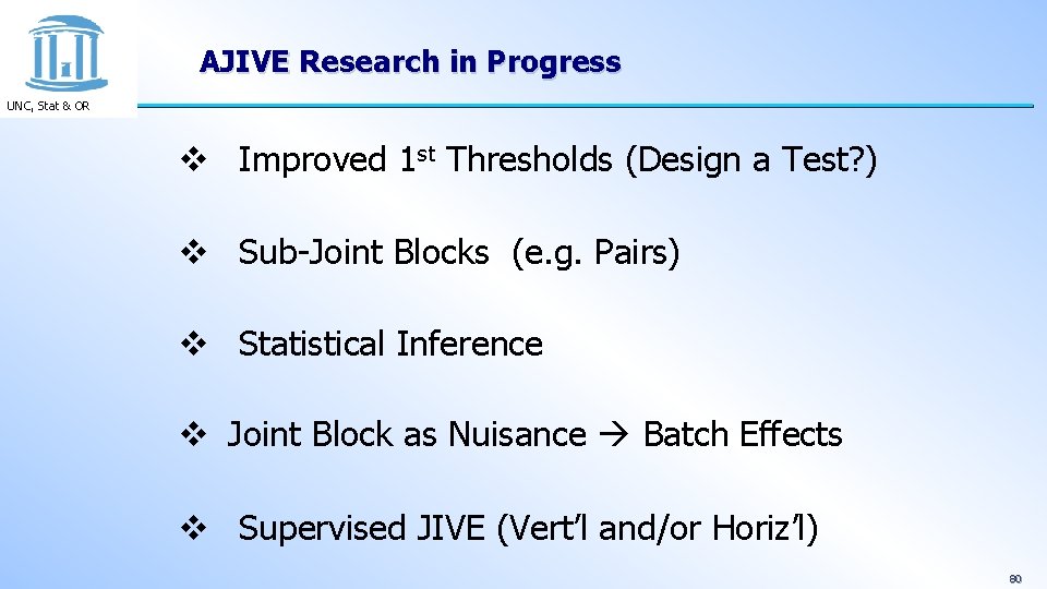 AJIVE Research in Progress UNC, Stat & OR v Improved 1 st Thresholds (Design