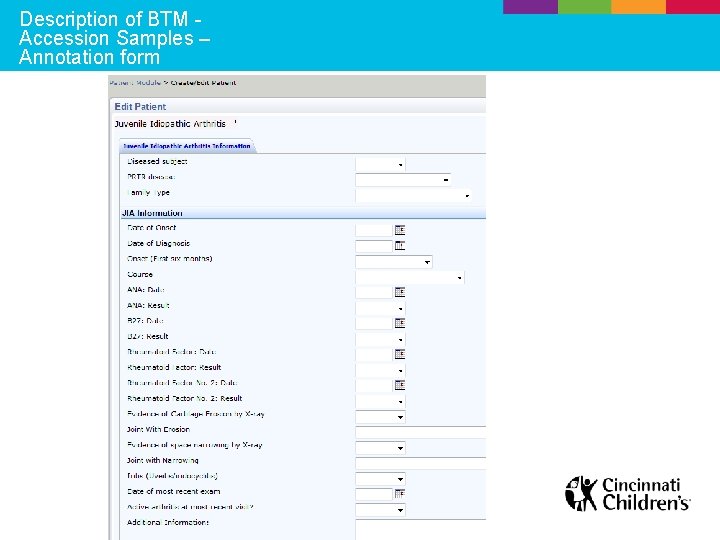 Description of BTM Accession Samples – Annotation form 