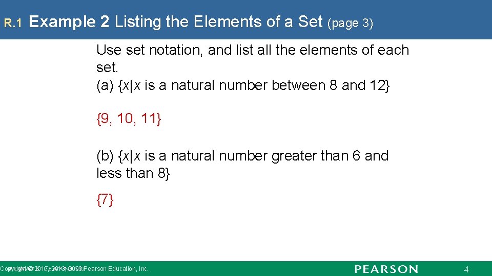 R. 1 Example 2 Listing the Elements of a Set (page 3) Use set