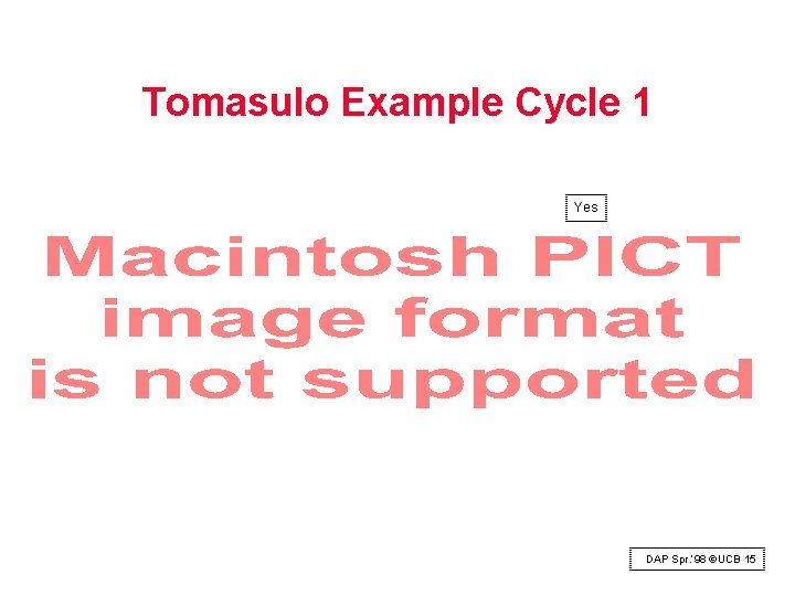 Tomasulo Example Cycle 1 Yes DAP Spr. ‘ 98 ©UCB 15 