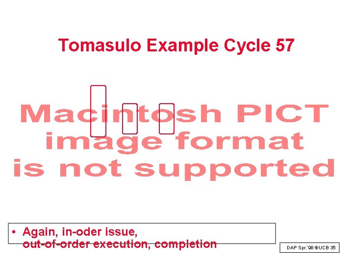 Tomasulo Example Cycle 57 • Again, in-oder issue, out-of-order execution, completion DAP Spr. ‘