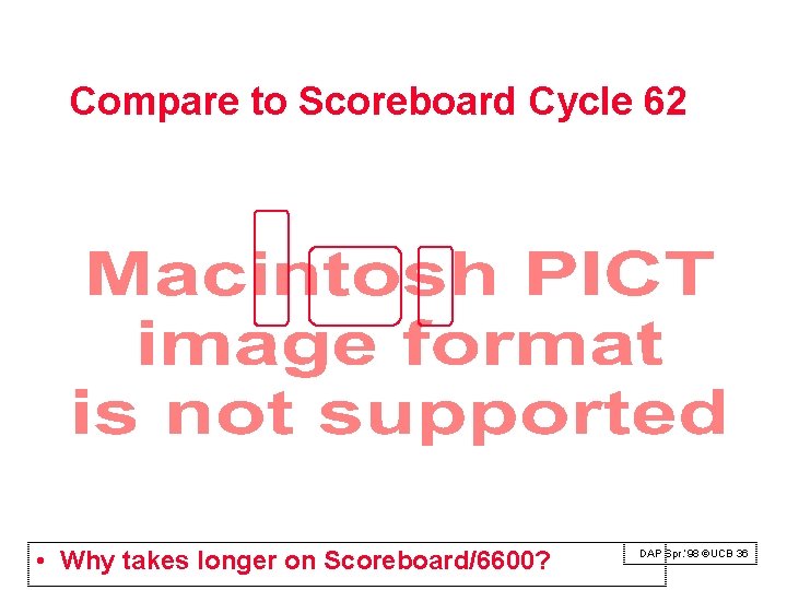 Compare to Scoreboard Cycle 62 • Why takes longer on Scoreboard/6600? DAP Spr. ‘