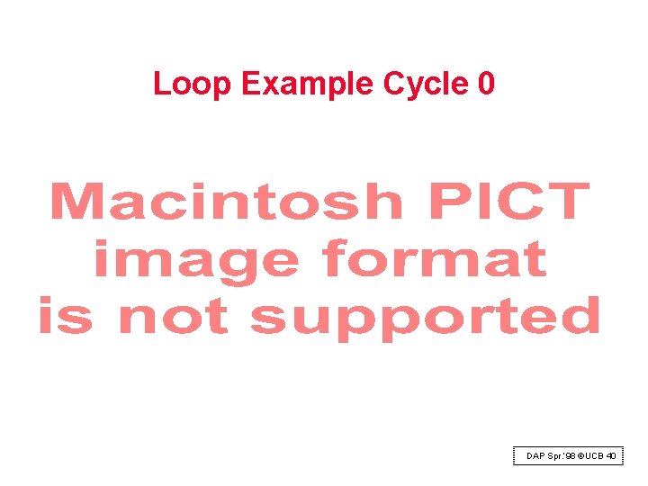 Loop Example Cycle 0 DAP Spr. ‘ 98 ©UCB 40 