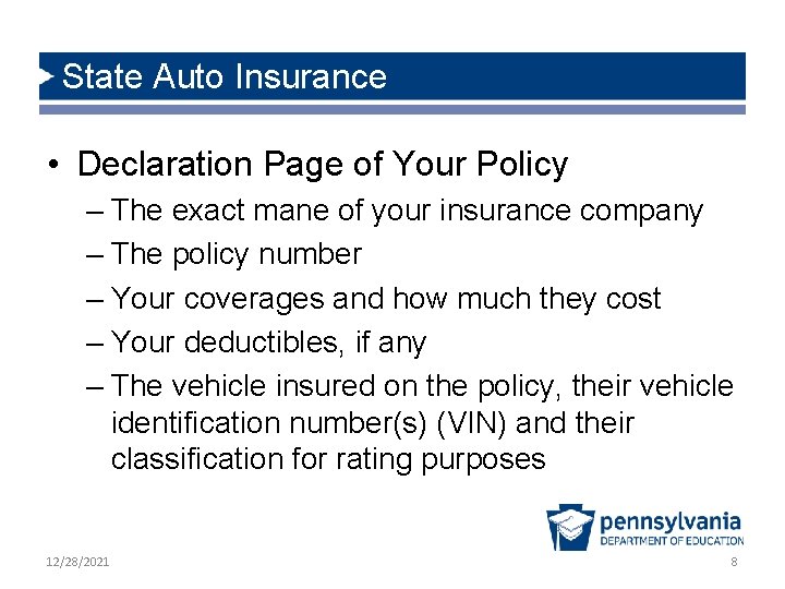 State Auto Insurance • Declaration Page of Your Policy – The exact mane of