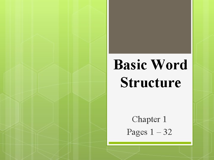 Basic Word Structure Chapter 1 Pages 1 – 32 