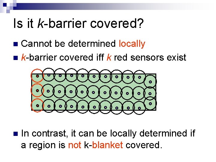 Is it k-barrier covered? Cannot be determined locally n k-barrier covered iff k red