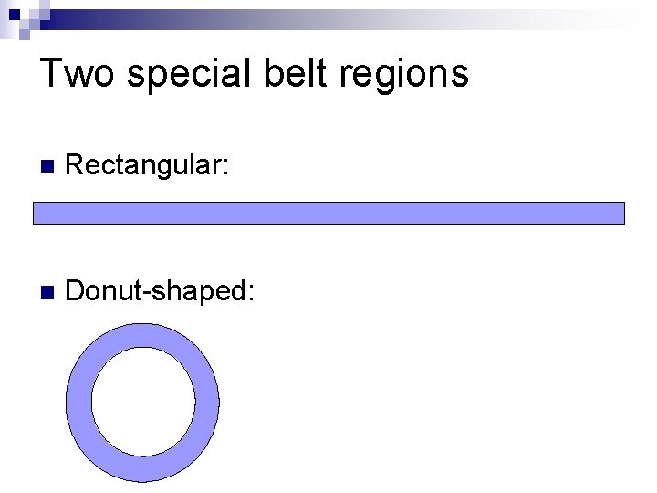 Two special belt regions n Rectangular: n Donut-shaped: 