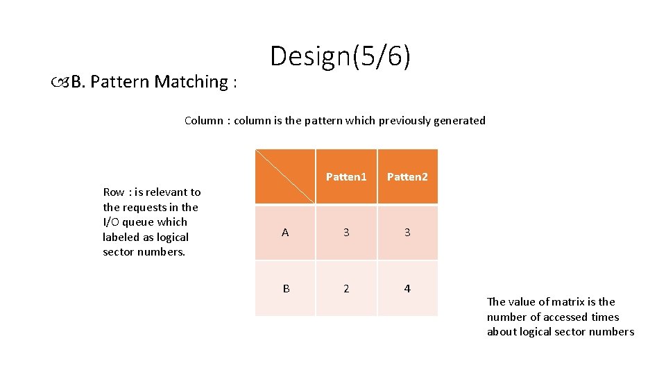  B. Pattern Matching : Design(5/6) Column : column is the pattern which previously