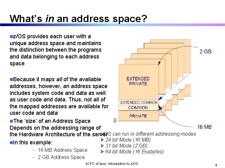 What’s in an address space? nz/OS provides each user with a unique address space