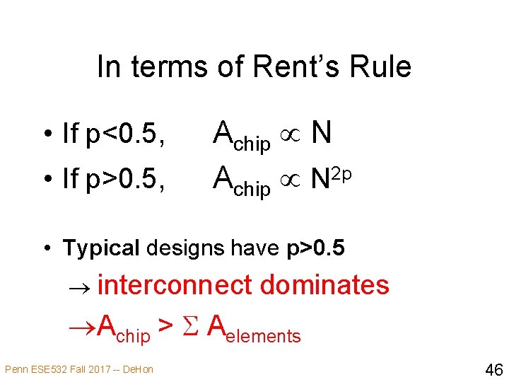 In terms of Rent’s Rule • If p<0. 5, • If p>0. 5, Achip