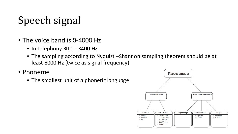 Speech signal • The voice band is 0 -4000 Hz • In telephony 300