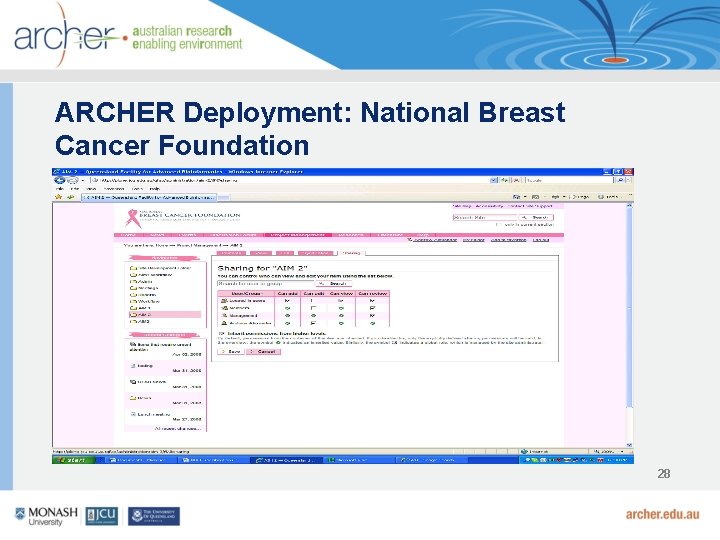 ARCHER Deployment: National Breast Cancer Foundation 28 