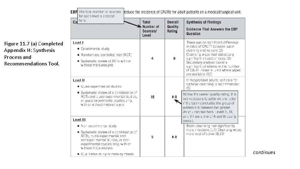 Figure 11. 7 (a) Completed Appendix H: Synthesis Process and Recommendations Tool. continues Figure 11. 7 (a) Completed Appendix H: Synthesis Process and Recommendations Tool. continues