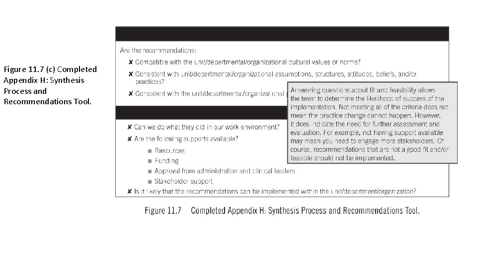 Figure 11. 7 (c) Completed Appendix H: Synthesis Process and Recommendations Tool. Figure 11. 7 (c) Completed Appendix H: Synthesis Process and Recommendations Tool.