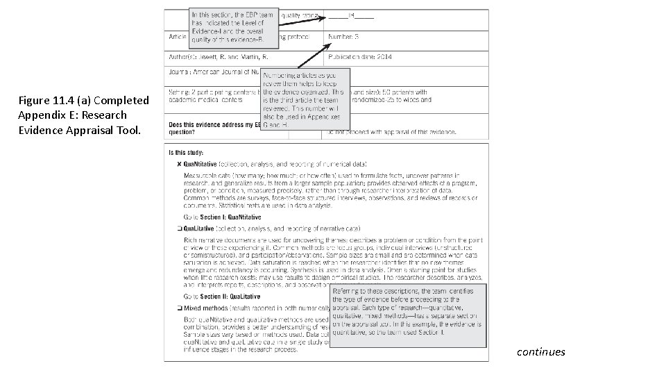 Figure 11. 4 (a) Completed Appendix E: Research Evidence Appraisal Tool. continues Figure 11. 4 (a) Completed Appendix E: Research Evidence Appraisal Tool. continues