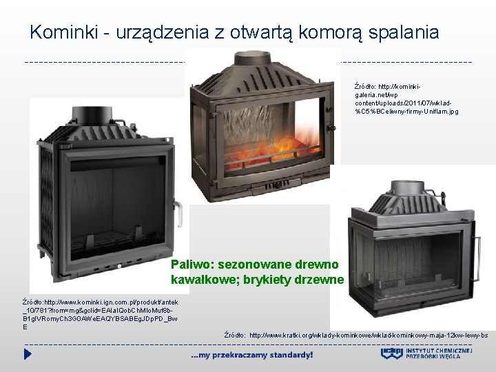 Kominki - urządzenia z otwartą komorą spalania Źródło: http: //kominkigaleria. net/wp content/uploads/2011/07/wklad%C 5%BCeliwny-firmy-Uniflam. jpg