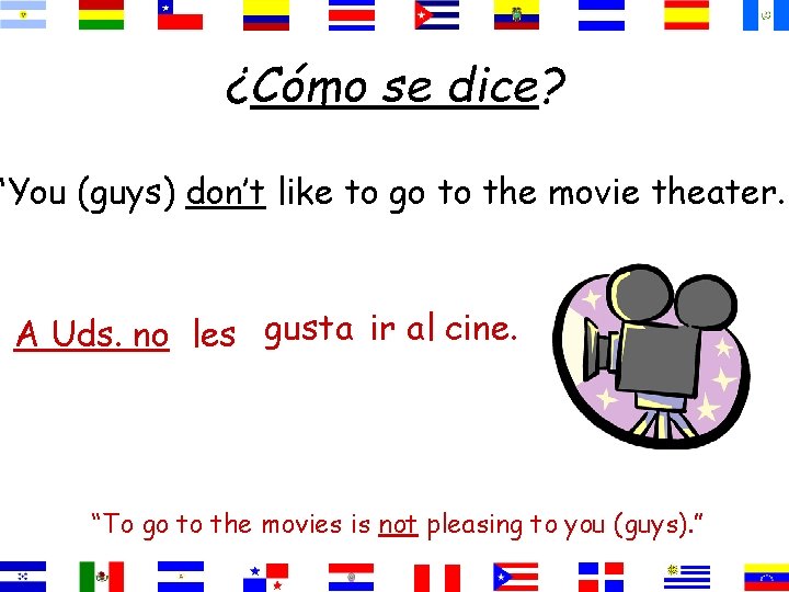 ¿Cómo se dice? “You (guys) don’t like to go to the movie theater. ”