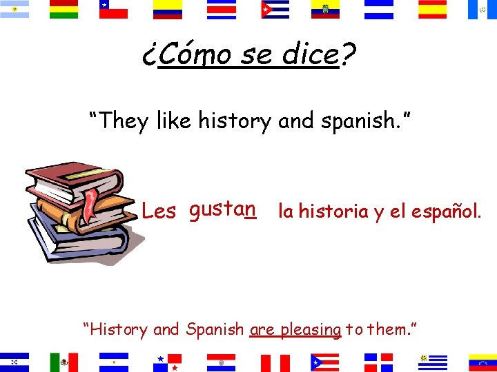 ¿Cómo se dice? “They like history and spanish. ” Les gustan la historia y