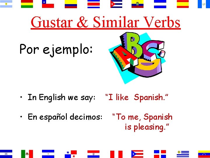 Gustar & Similar Verbs Por ejemplo: • In English we say: • En español