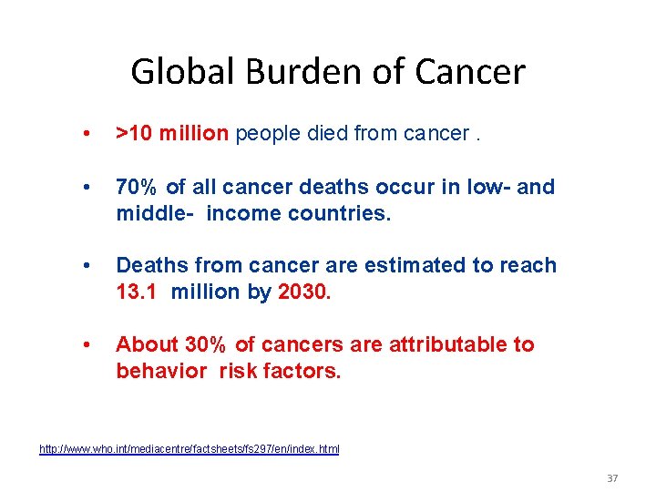 Global Burden of Cancer • >10 million people died from cancer. • 70% of