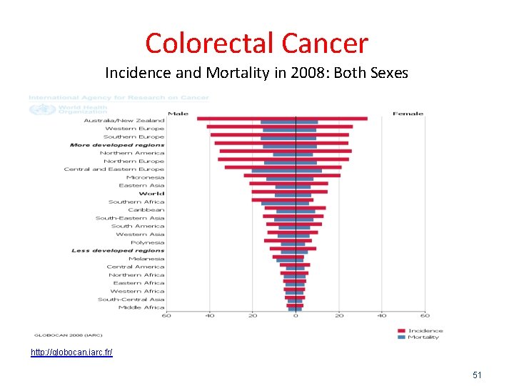 Colorectal Cancer Incidence and Mortality in 2008: Both Sexes http: //globocan. iarc. fr/ 51