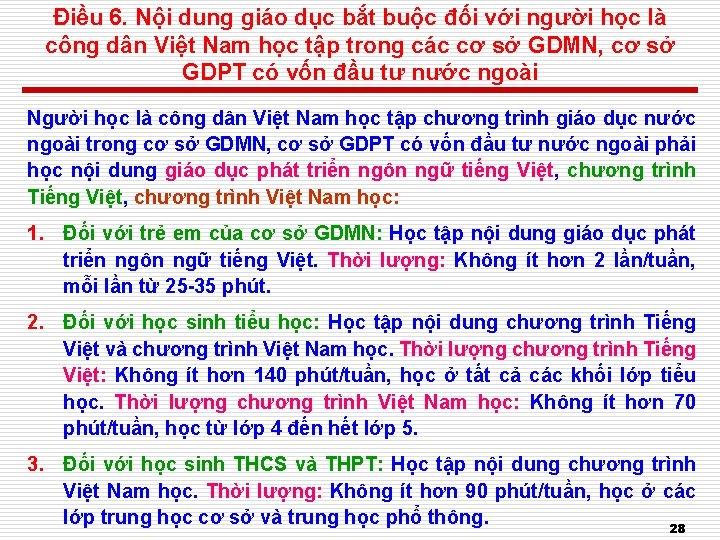 Điều 6. Nội dung giáo dục bắt buộc đối với người học là công