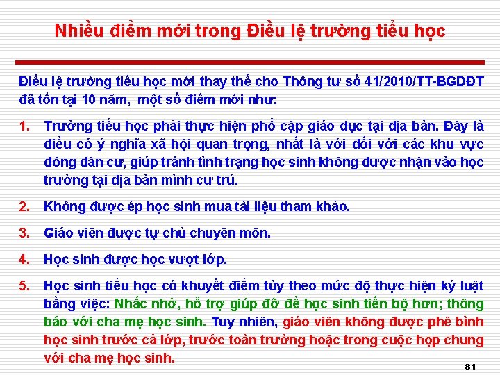 Nhiều điểm mới trong Điều lệ trường tiểu học mới thay thế cho Thông