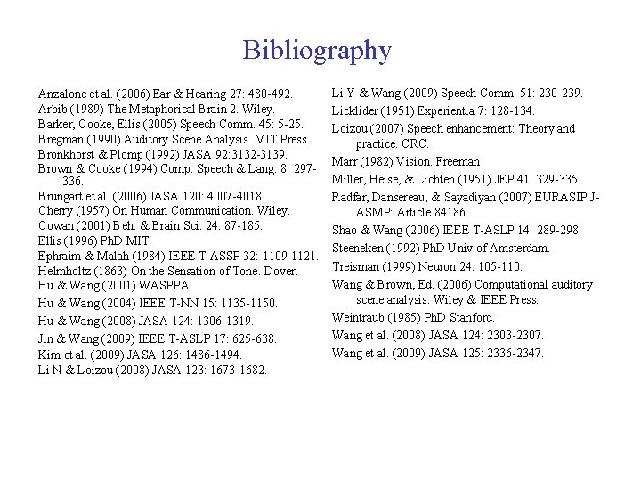 Bibliography Anzalone et al. (2006) Ear & Hearing 27: 480 -492. Arbib (1989) The