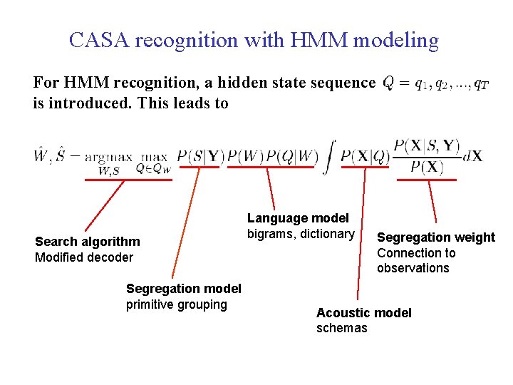 CASA recognition with HMM modeling For HMM recognition, a hidden state sequence is introduced.