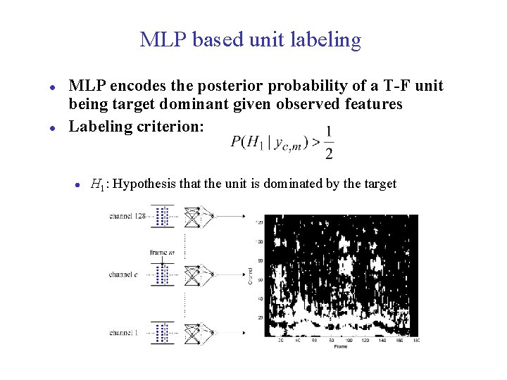 MLP based unit labeling l l MLP encodes the posterior probability of a T-F