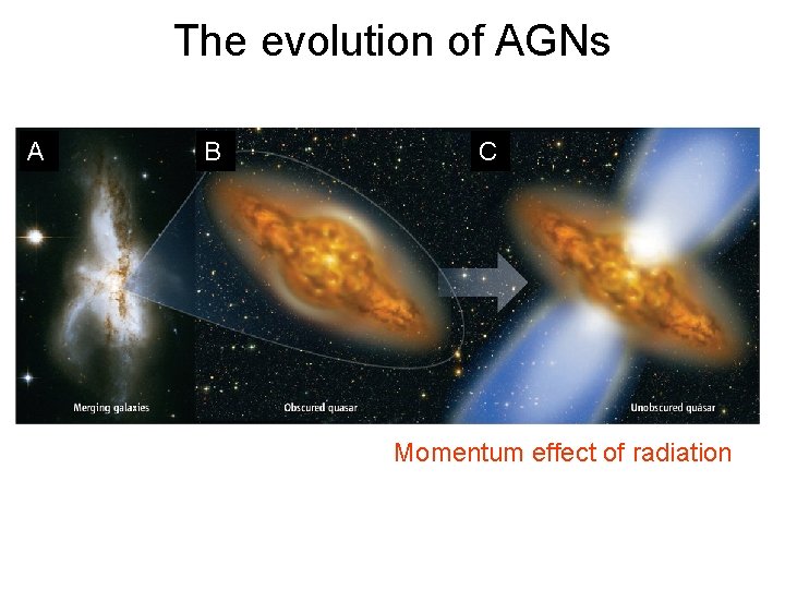 The evolution of AGNs A B C Momentum effect of radiation 