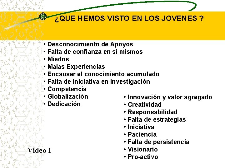 ¿QUE HEMOS VISTO EN LOS JOVENES ? • Desconocimiento de Apoyos • Falta de