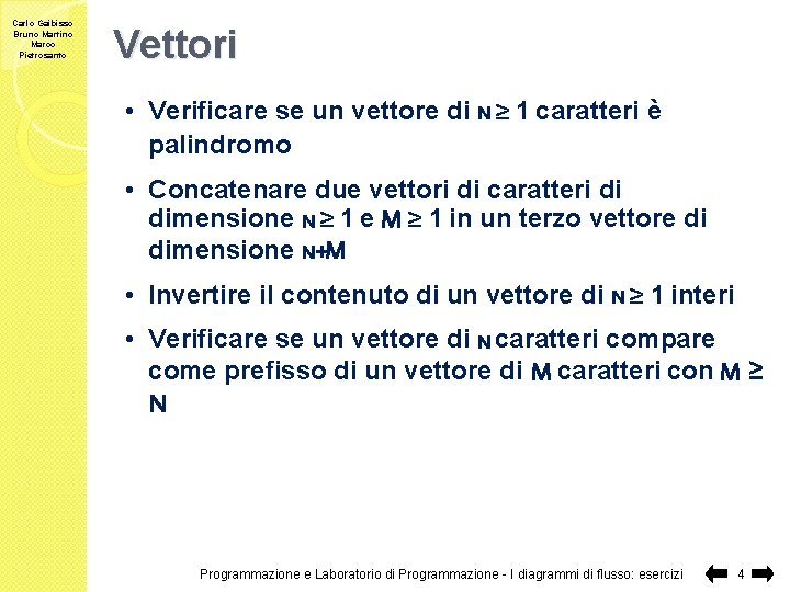 Carlo Gaibisso Bruno Martino Marco Pietrosanto Vettori • Verificare se un vettore di N