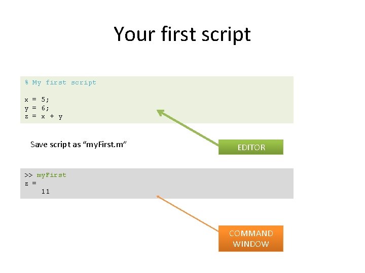 Your first script % My first script x = 5; y = 6; z