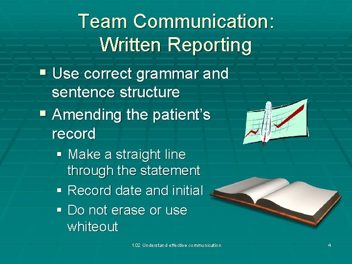 Team Communication: Written Reporting § Use correct grammar and sentence structure § Amending the