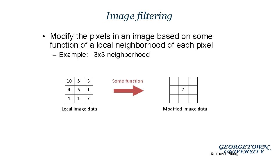 Image filtering • Modify the pixels in an image based on some function of