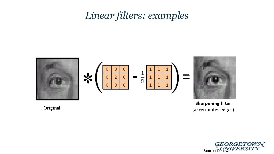 Linear filters: examples * Original 0 0 2 0 0 - 1 1 1