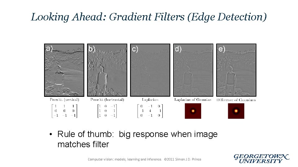 Looking Ahead: Gradient Filters (Edge Detection) • Rule of thumb: big response when image