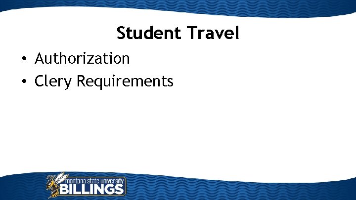 Student Travel • Authorization • Clery Requirements 