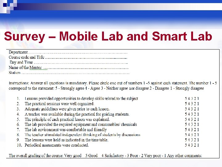 Survey – Mobile Lab and Smart Lab 