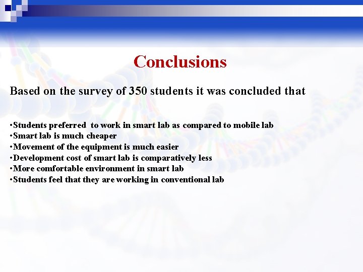 Conclusions Based on the survey of 350 students it was concluded that • Students