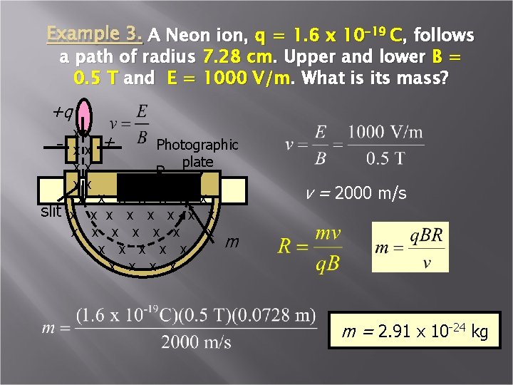 Example 3. A Neon ion, q = 1. 6 x 10 -19 C, follows