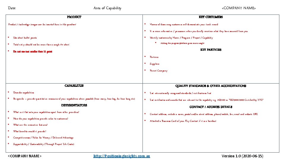 Date: Area of Capability <COMPANY NAME> PRODUCT KEY CUSTOMERS Product / technology images can