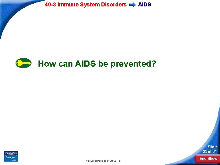 40 -3 Immune System Disorders AIDS How can AIDS be prevented? Slide 23 of