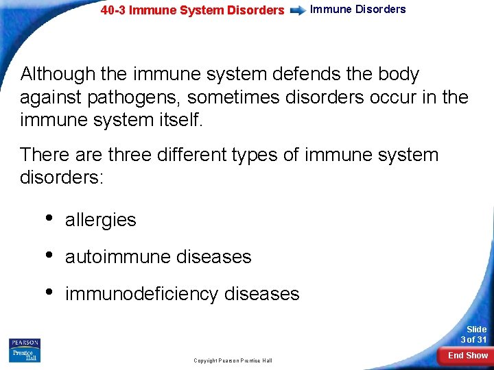 40 -3 Immune System Disorders Immune Disorders Although the immune system defends the body