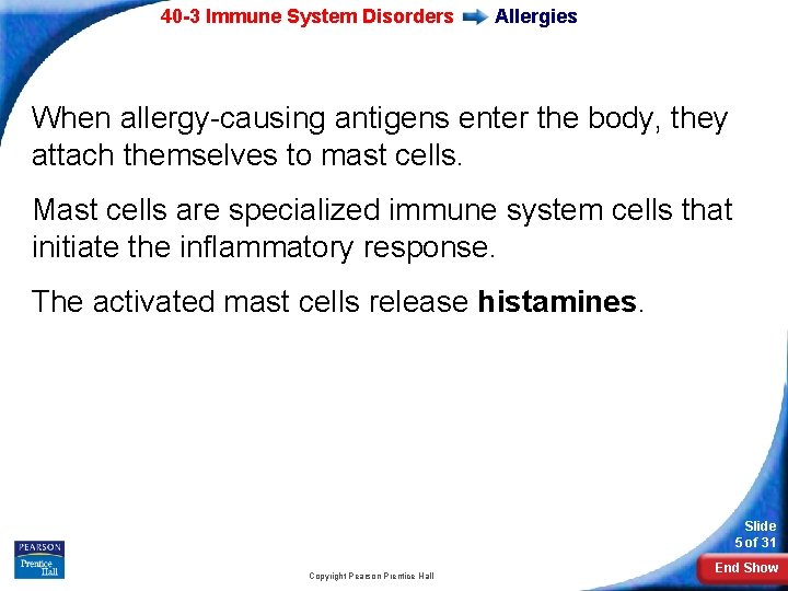 40 -3 Immune System Disorders Allergies When allergy-causing antigens enter the body, they attach