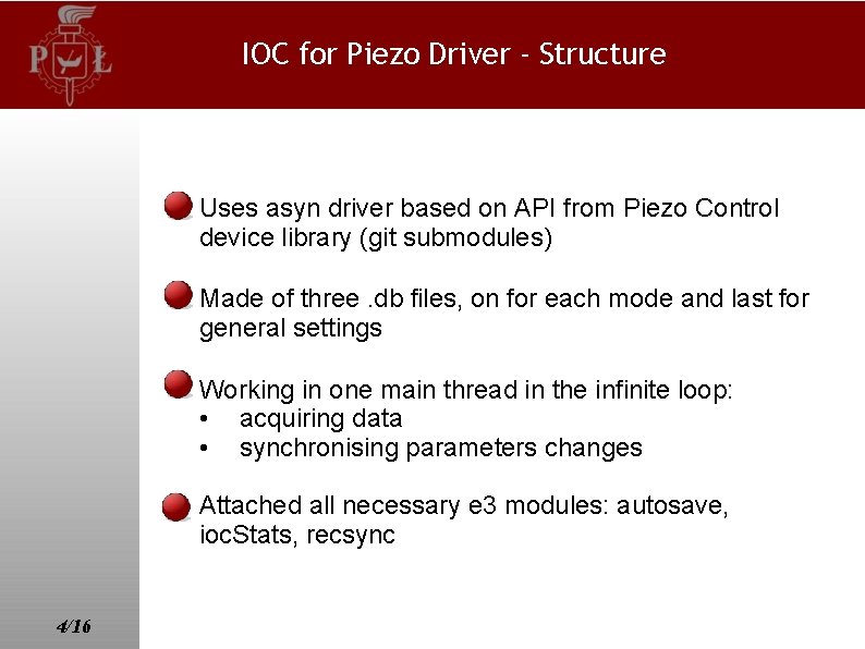 IOC for Piezo Driver - Structure Uses asyn driver based on API from Piezo