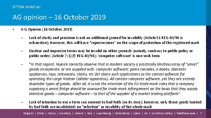 CITMA Webinar AG opinion – 16 October 2019 • A-G Opinion (16 October 2019)